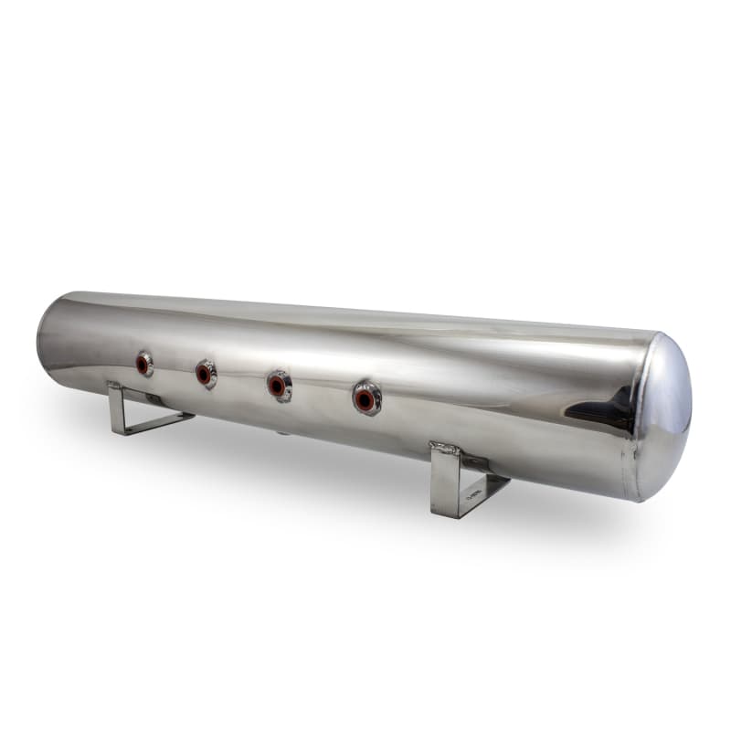5 Gal Alum Air Tank - (4) 3/8in Face Ports & 1/4in Drain Port - 36in L X 6in D - Polished