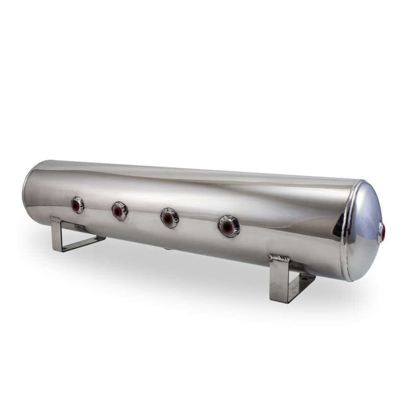 4 Gal Alum Tank - (4) 1/4in Face (2) 3/8in Ports & 1/4in Drain - 30in L X 6in D - Polished
