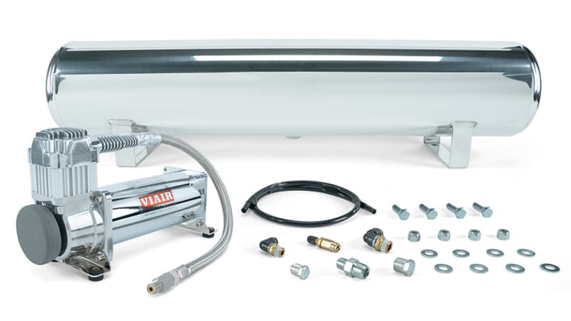 4 Gal. Polished Tank w/ Viair 444c Chrome Compressor (Incl. Fittings & Mounting Hardware)